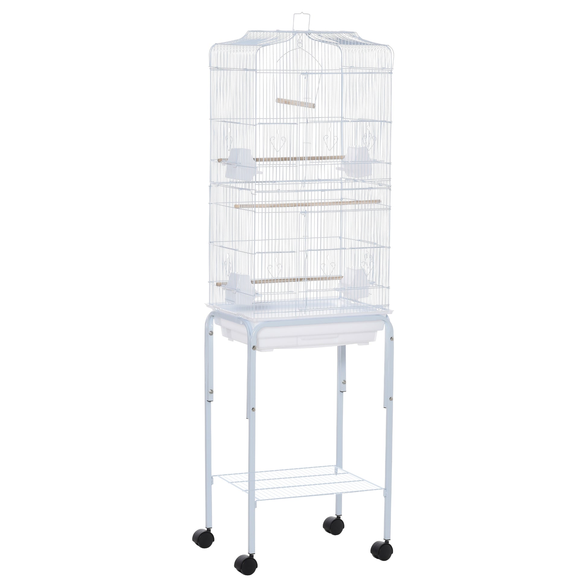 Photo of PawHut Bird Cage Budgie Cages for Finch Canary Parakeet with Stand Wheels Slide-out Tray Accessories Storage Shelf, White 46.5 x 36 x 157 cm in cm colour on a white background