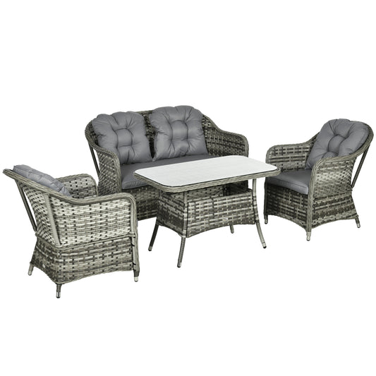 Photo of Outsunny Four-Piece Rattan Set, with Glass-Top Table - Grey in Grey colour on a white background
