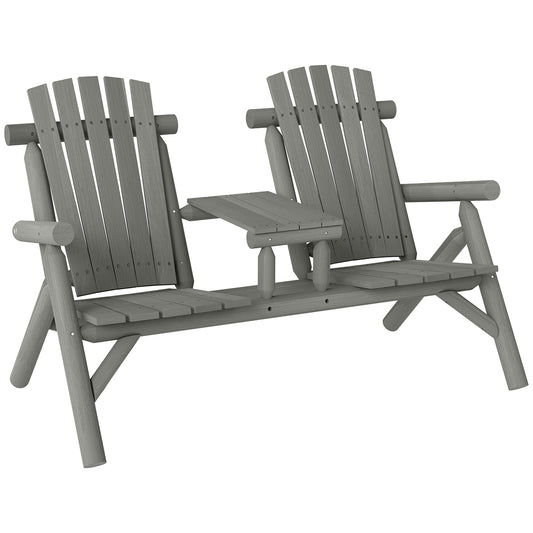 Photo of Outsunny Wood Patio Chair Bench 2 Seats w/ Centre Coffee Table, Garden Bench, Grey in Grey colour on a white background