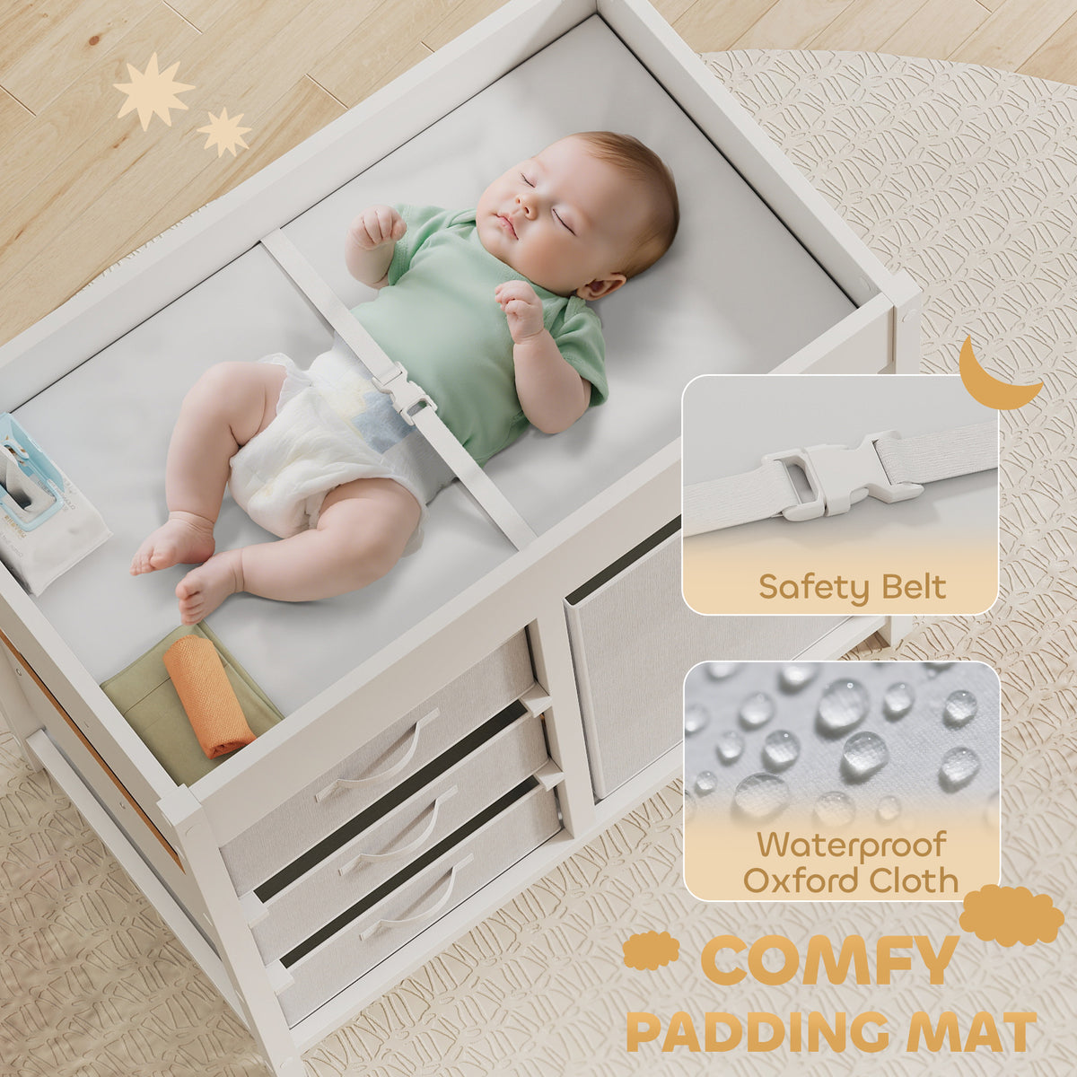 AIYAPLAY Baby Changing Unit with 4 Storage Drawers, Mat for Bedroom Nursery, 84 x 84.5 cm, White
