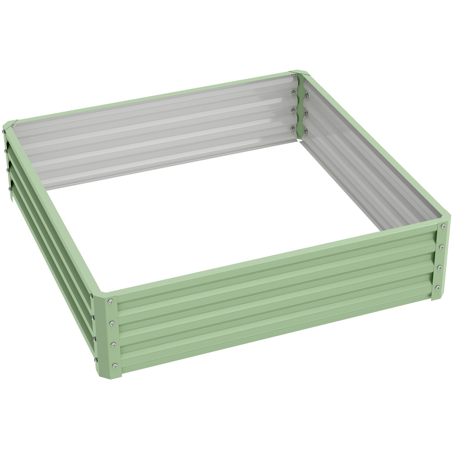 Photo of Outsunny Square Raised Garden Bed Box with Weatherized Steel Frame for Vegetables, Flowers, & Herbs, 120 x 120 x 30cm, Light Green in Green colour on a white background