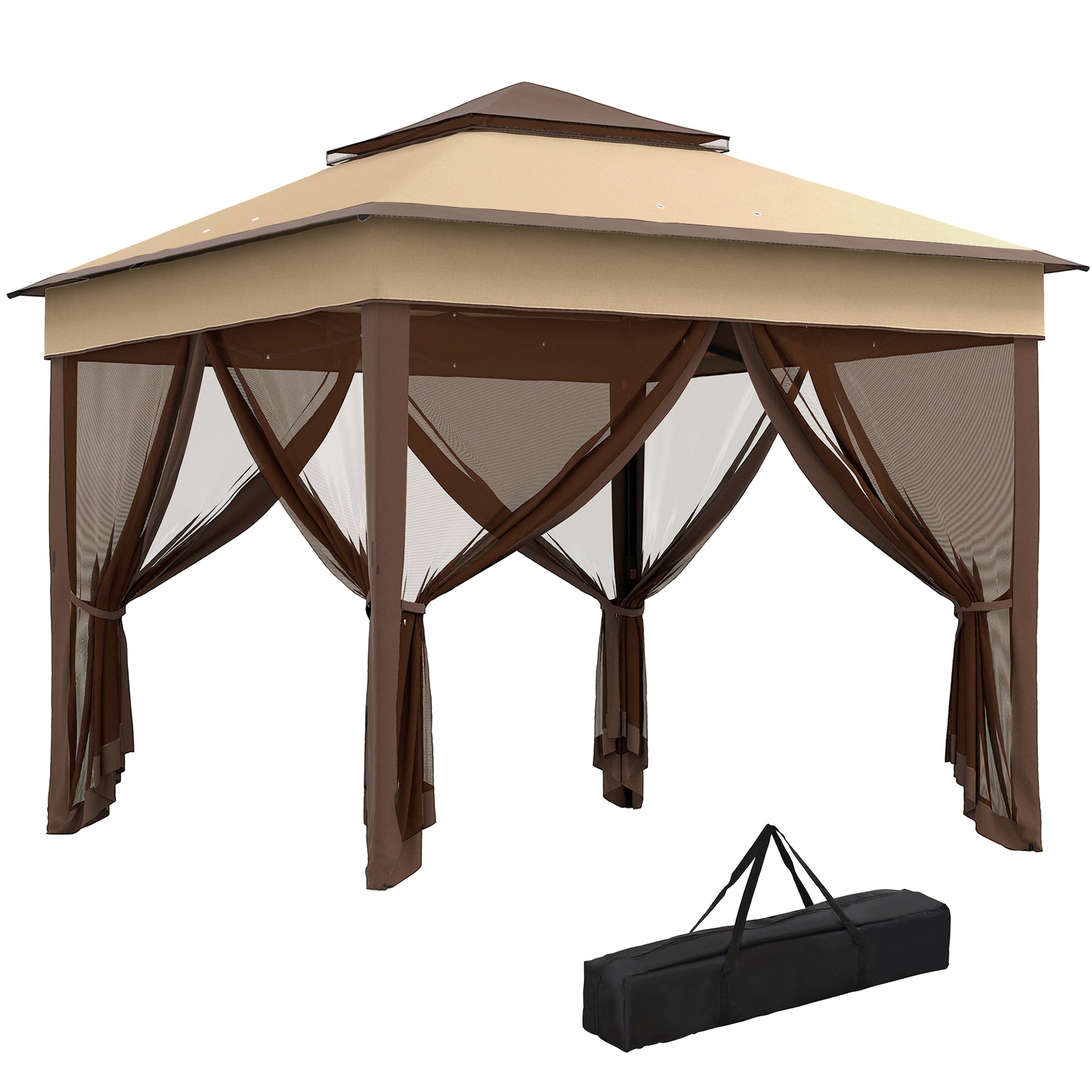 Photo of Outsunny 3 x 3(m) Pop Up Gazebo, Height Adjustable Instant Event Shelter with Netting and Carrying Bag, Beige in Beige colour on a white background
