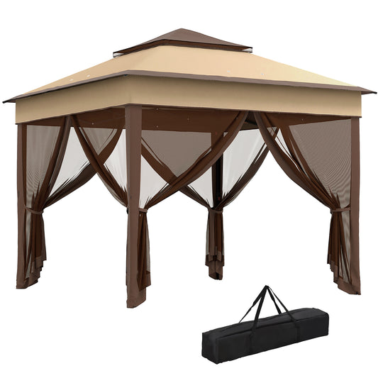 Photo of Outsunny 3 x 3(m) Pop Up Gazebo, Height Adjustable Instant Event Shelter with Netting and Carrying Bag, Beige in Beige colour on a white background
