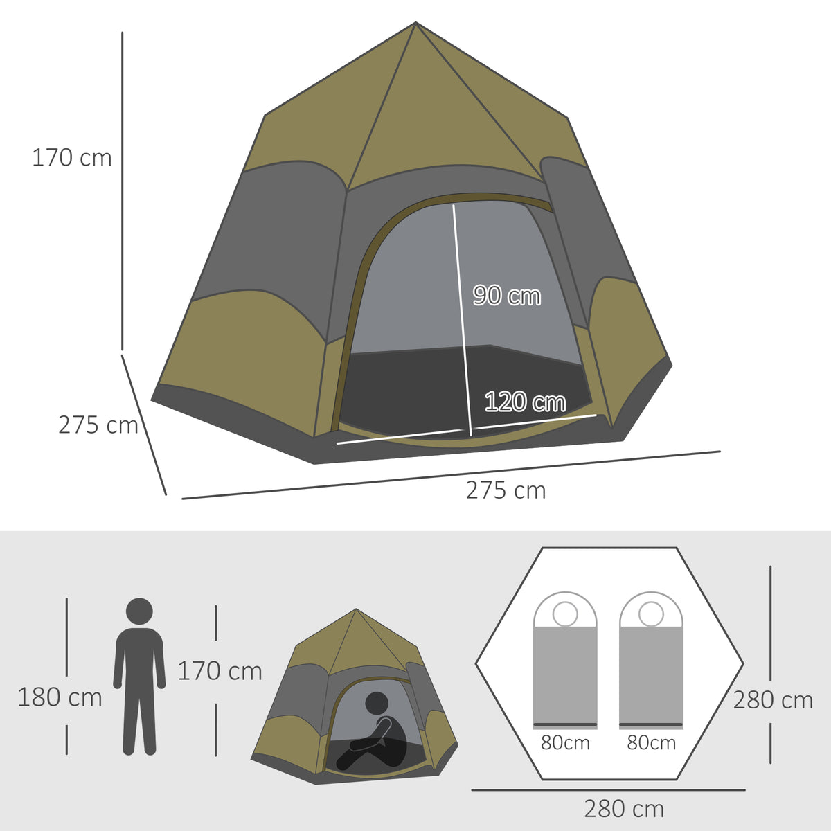 Outsunny 3 Man Instant Pop Up Tent with Rainfly, Portable Camping Shelter with Sewn-in Groundsheet, Carry Ba, Dark Green