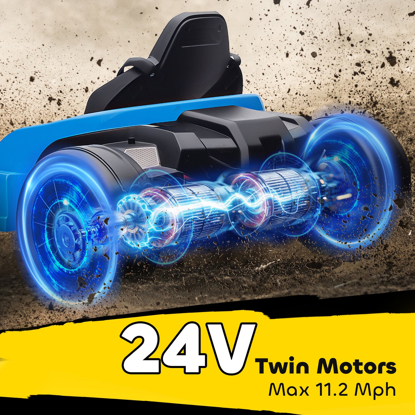 AIYAPLAY 24V Electric Go Kart, Drift Kart with Adjustable Seat, Slow Start, 5-Point Harness, Music, for 6-12 Years, Blue