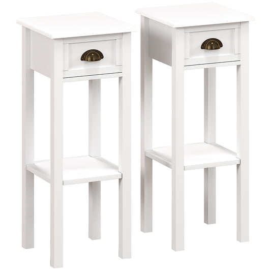 Photo of HOMCOM 2-Tier Side Tables Set of 2 with Drawer and Shelf, 2 Pieces Bedside Tables for Living Room and Hallway, White in White colour on a white background