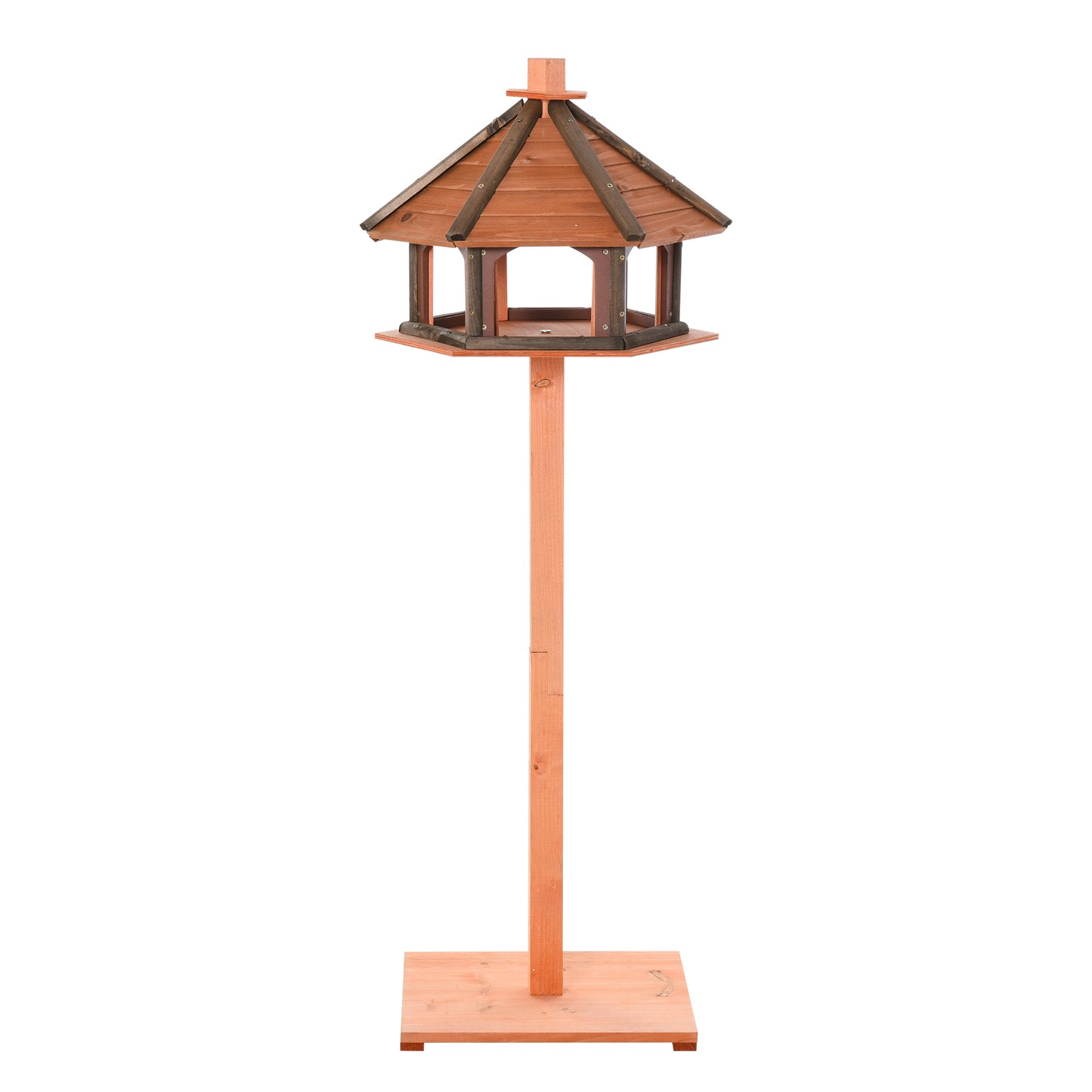 Photo of PawHut 130cm Wooden Bird Table, Feeding Station with Roof for Outdoor, Brown in Brown colour on a white background
