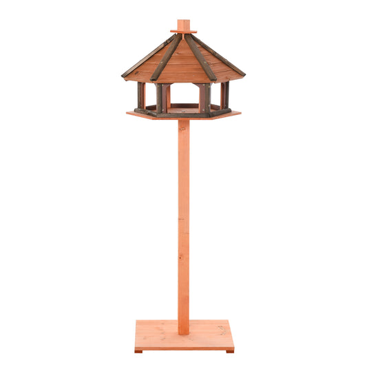 Photo of PawHut 130cm Wooden Bird Table, Feeding Station with Roof for Outdoor, Brown in Brown colour on a white background