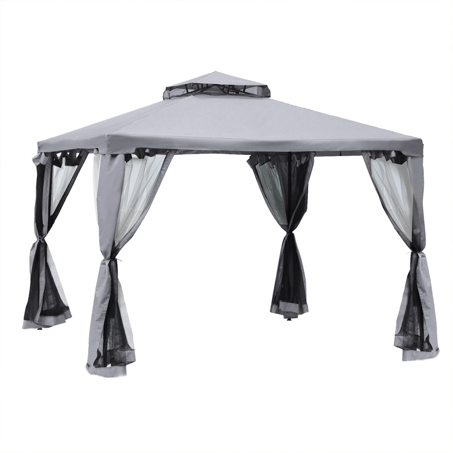 Photo of Outsunny 3 x 3 m Metal Gazebo, Garden Pavillion, Double Roof Outdoor Canopy Shelter with Mesh Sidewalls, Grey in Grey colour on a white background