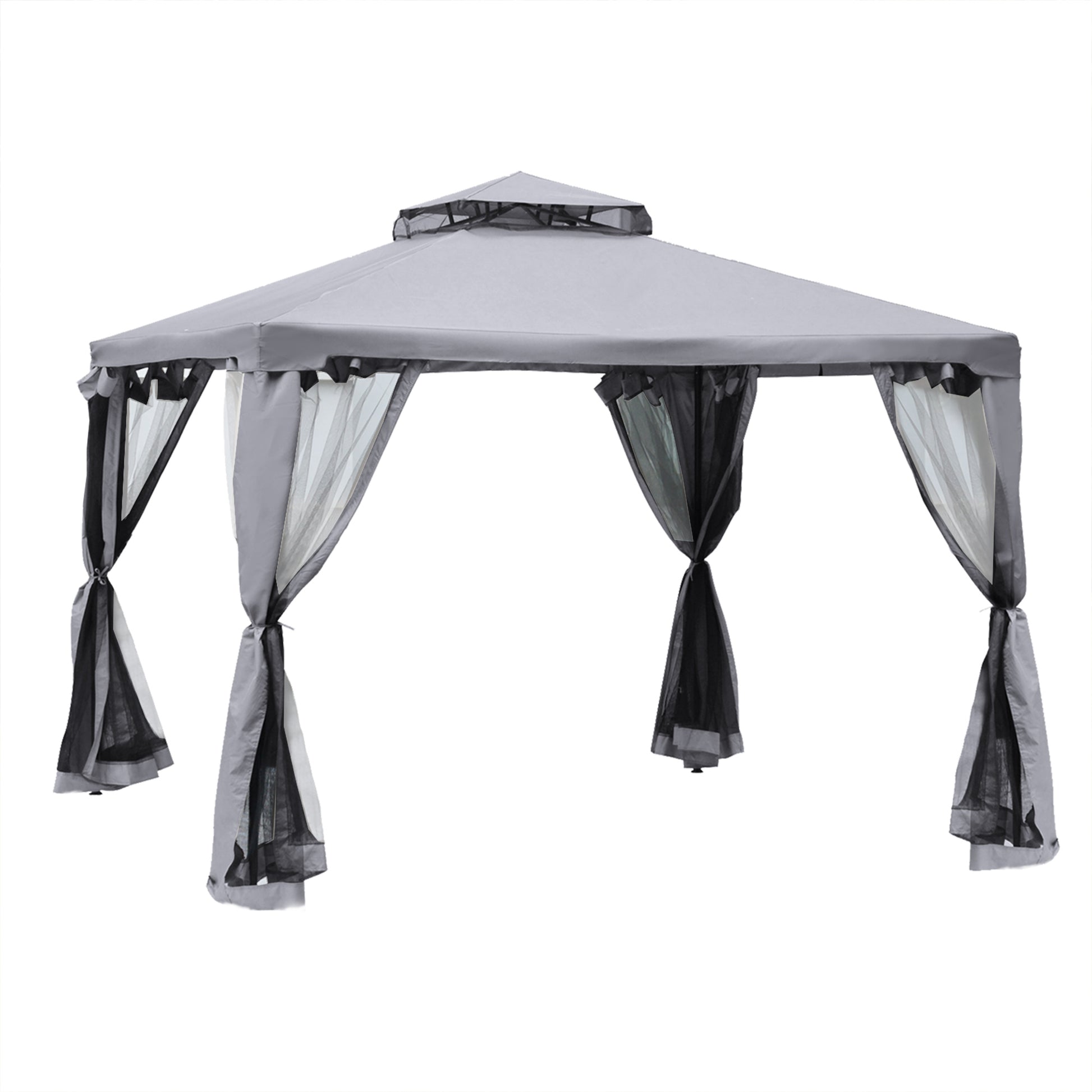 Photo of Outsunny 3 x 3 m Metal Gazebo, Garden Pavillion, Double Roof Outdoor Canopy Shelter with Mesh Sidewalls, Grey in Grey colour on a white background