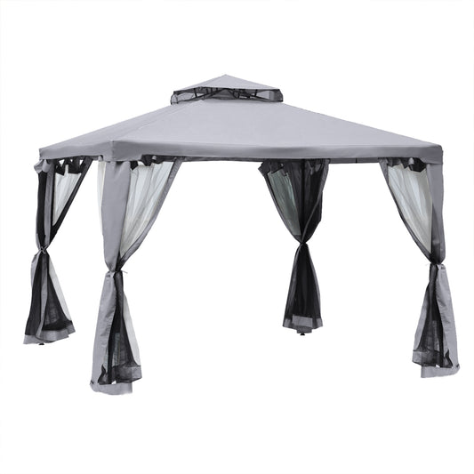 Photo of Outsunny 3 x 3 m Metal Gazebo, Garden Pavillion, Double Roof Outdoor Canopy Shelter with Mesh Sidewalls, Grey in Grey colour on a white background