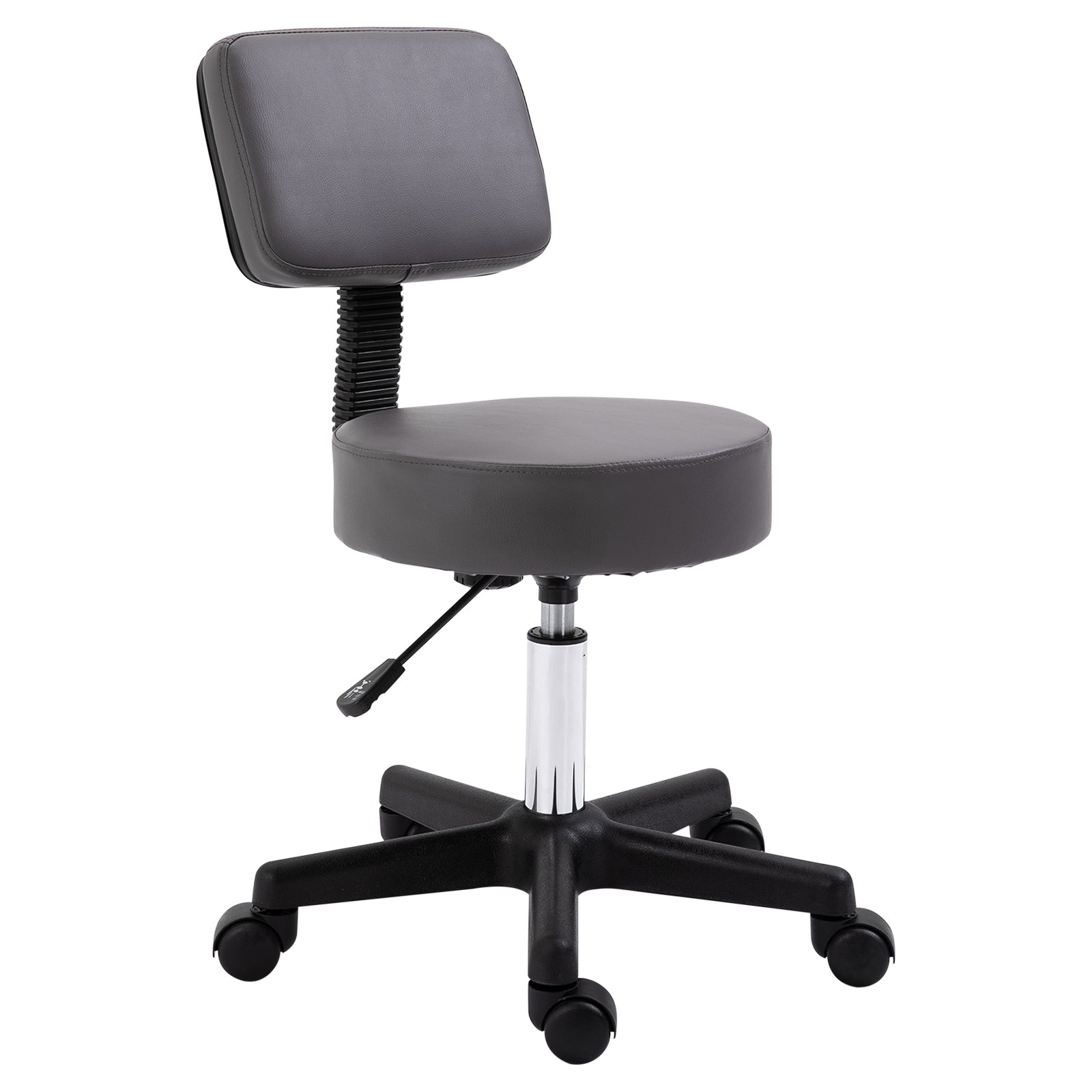 Photo of HOMCOM Beautician's Swivel Salon Chair w/ Padded Seat Back 5 Wheels Adjustable Height Salon Hairdressers Tattoo Spa Rolling Cushion Professional 35cm Grey in Grey colour on a white background