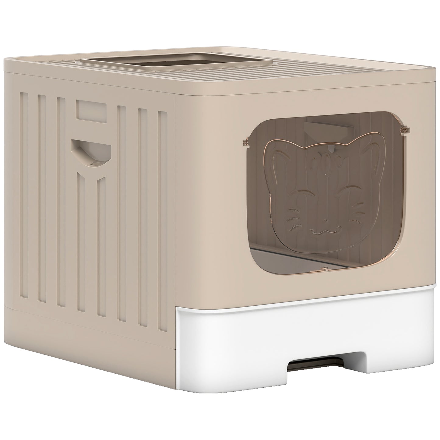 Photo of PawHut Cat Litter Box with Lid, Slide-Out Drawer, Scoop, Easy Clean, Odour Control, Anti-Splashing, Khaki in Khaki colour on a white background