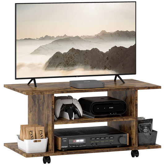 Photo of HOMCOM Modern TV Cabinet Stand Storage Shelves Table Mobile Bedroom Furniture Bookshelf Bookcase Rustic Brown in Brown colour on a white background