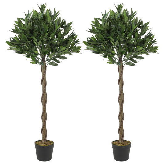 Photo of Outsunny Artificial Bay Laurel Topiary Trees with Twisted Trunk, Realistic Lush Topiary Ball Tree with Weighted Pot, Set of 2 in 2 colour on a white background