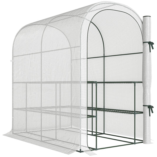 Photo of Outsunny Walk-in Greenhouse with Shelves, Small Greenhouse with PE Cover and Roll-up Door, 123 x 187 x 189 cm, White in White colour on a white background