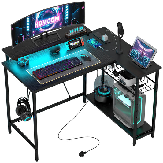 Photo of HOMCOM Reversible 'L' LED Light Gaming/Work Desk - Black in Black colour on a white background