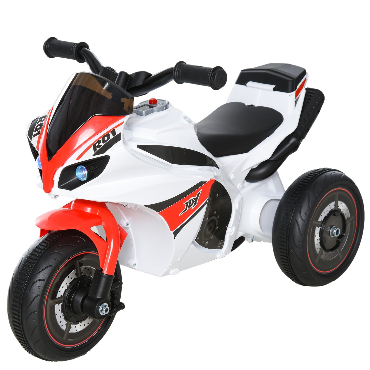 Photo of HOMCOM Kids Ride-On Police Bike 3-Wheel Vehicle w/ Music Lights Safe Seat Handlebars Toddler NO POWER Child Learning Fun Development 18-36 Months White in White colour on a white background