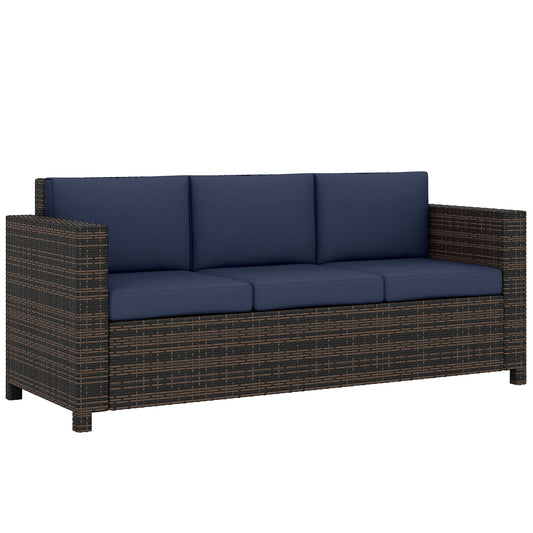 Photo of Outsunny 3-Seater Weather Resistant Outdoor Garden Rattan Sofa Dark Blue in Blue colour on a white background