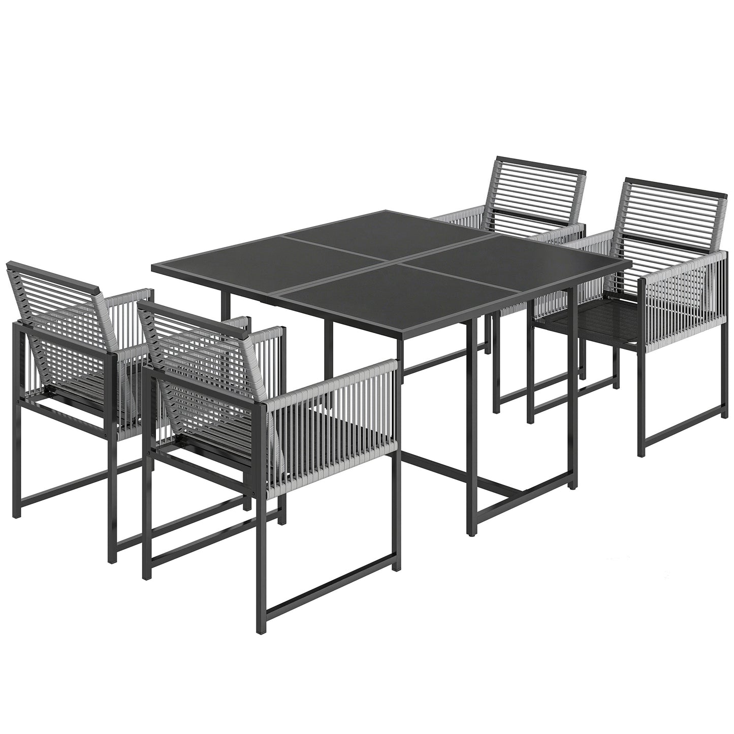 Photo of Outsunny 5 Pieces Garden Dining Set, Outdoor Patio Cube Set, 4 Seater Outdoor Table and Chairs with Foldable Backrest, Light Grey in Grey colour on a white background