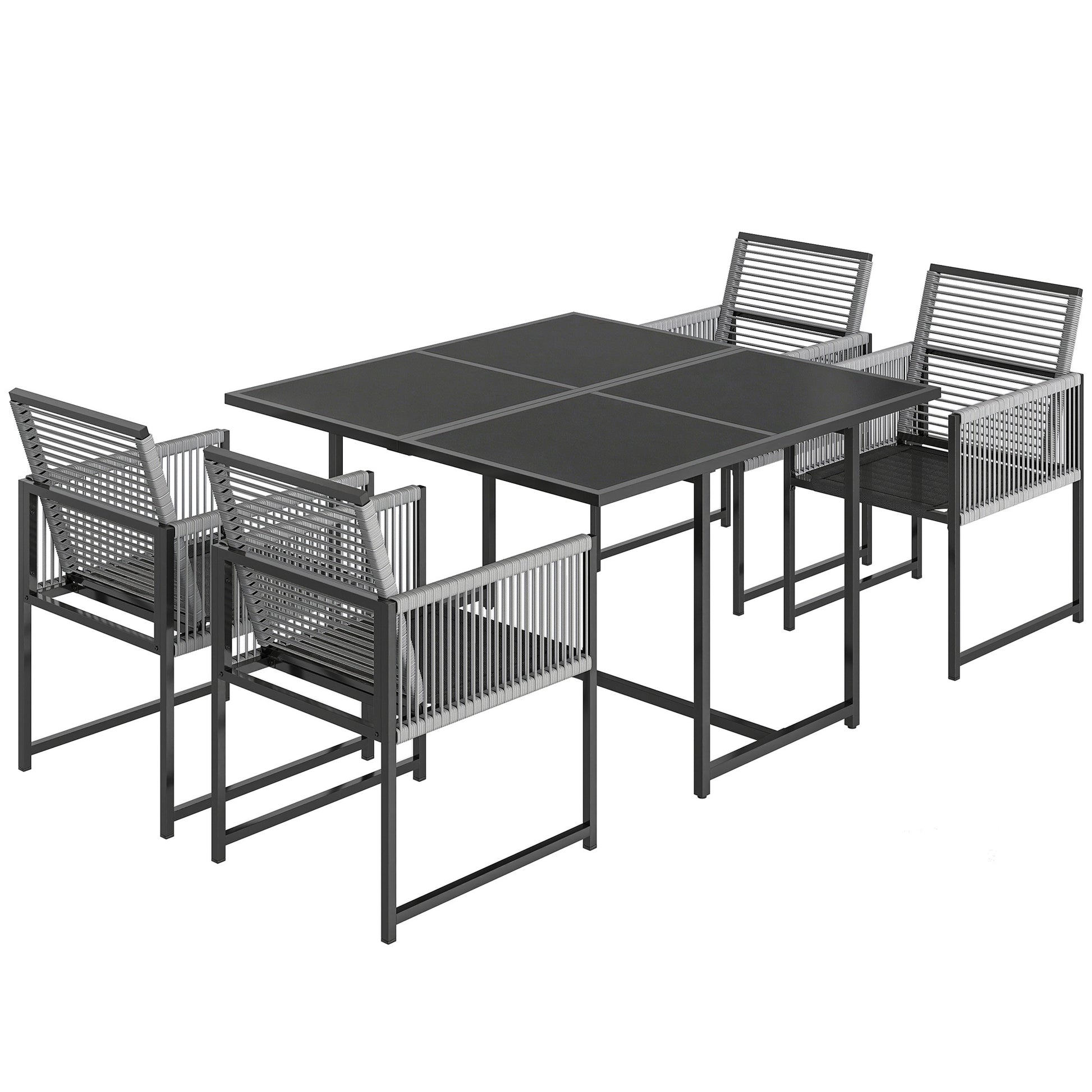 Photo of Outsunny 5 Pieces Garden Dining Set, Outdoor Patio Cube Set, 4 Seater Outdoor Table and Chairs with Foldable Backrest, Light Grey in Grey colour on a white background