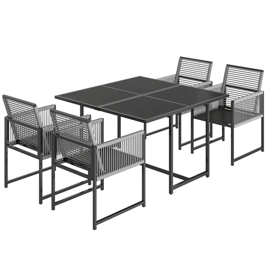 Photo of Outsunny 5 Pieces Garden Dining Set, Outdoor Patio Cube Set, 4 Seater Outdoor Table and Chairs with Foldable Backrest, Light Grey in Grey colour on a white background