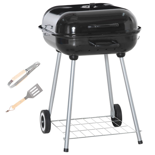 Photo of Outsunny Portable BBQ Charcoal Grill with 2 Wheels and Cooking Utensils, Smoker Grill with Lid for Outdoor Barbecues, Camping, Picnic, Courtyard in Courtyard colour on a white background
