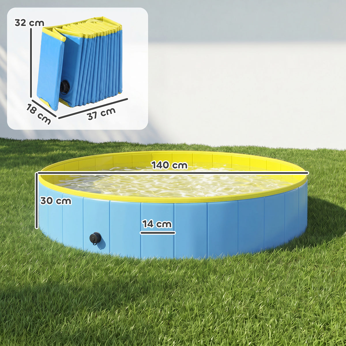 PawHut Foldable Dog Pool for Puppies and Ducks Dog Paddling Pool Bath Tub, Blue, 140 x 30cm