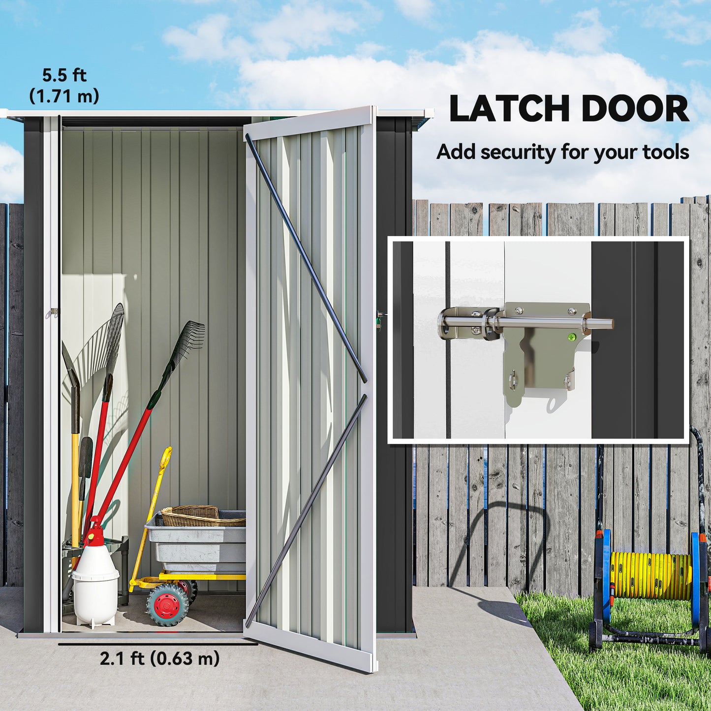 Outsunny 5ft x 3ft Garden Storage Shed, Galvanised Outdoor Metal Shed Waterproof with Sloped Roof, Lockable Door for Patio Tools, Equipment, Dark Grey