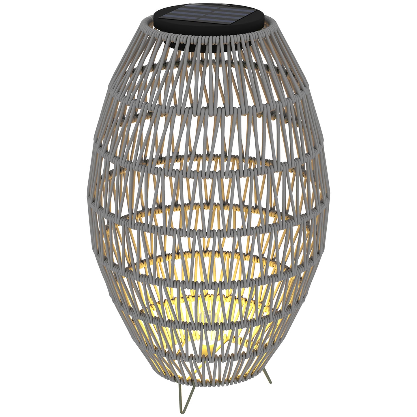 Photo of Outsunny Rattan Solar Lamp, Garden Solar Lantern with Auto On/Off Light, IP44 Waterproof, Decorative Outdoor Rattan Lamp for Porch, Pathway, Grey in Grey colour on a white background