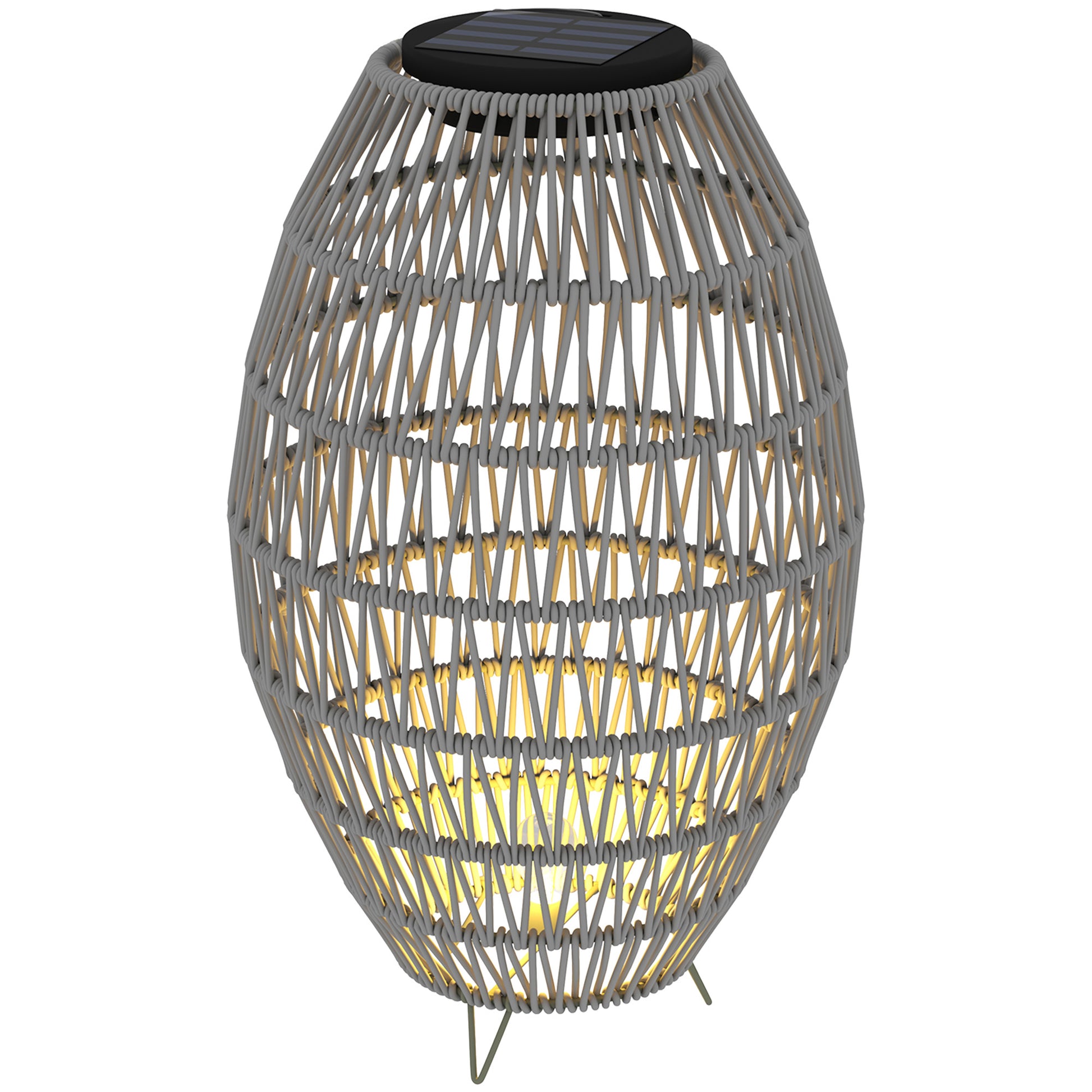 Photo of Outsunny Rattan Solar Lamp, Garden Solar Lantern with Auto On/Off Light, IP44 Waterproof, Decorative Outdoor Rattan Lamp for Porch, Pathway, Grey in Grey colour on a white background