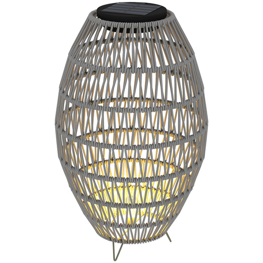 Photo of Outsunny Rattan Solar Lamp, Garden Solar Lantern with Auto On/Off Light, IP44 Waterproof, Decorative Outdoor Rattan Lamp for Porch, Pathway, Grey in Grey colour on a white background