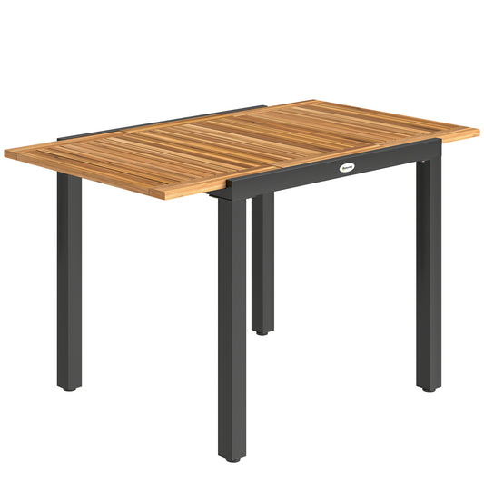 Photo of Outsunny Patio Dining Table Expandable Outdoor Dining Table Acacia Wood Top 80-120 cm Natural and Black in Black colour on a white background