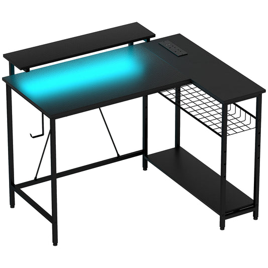 Photo of HOMCOM Reversible 'L' LED Light Gaming/Work Desk - Black in Black colour on a white background