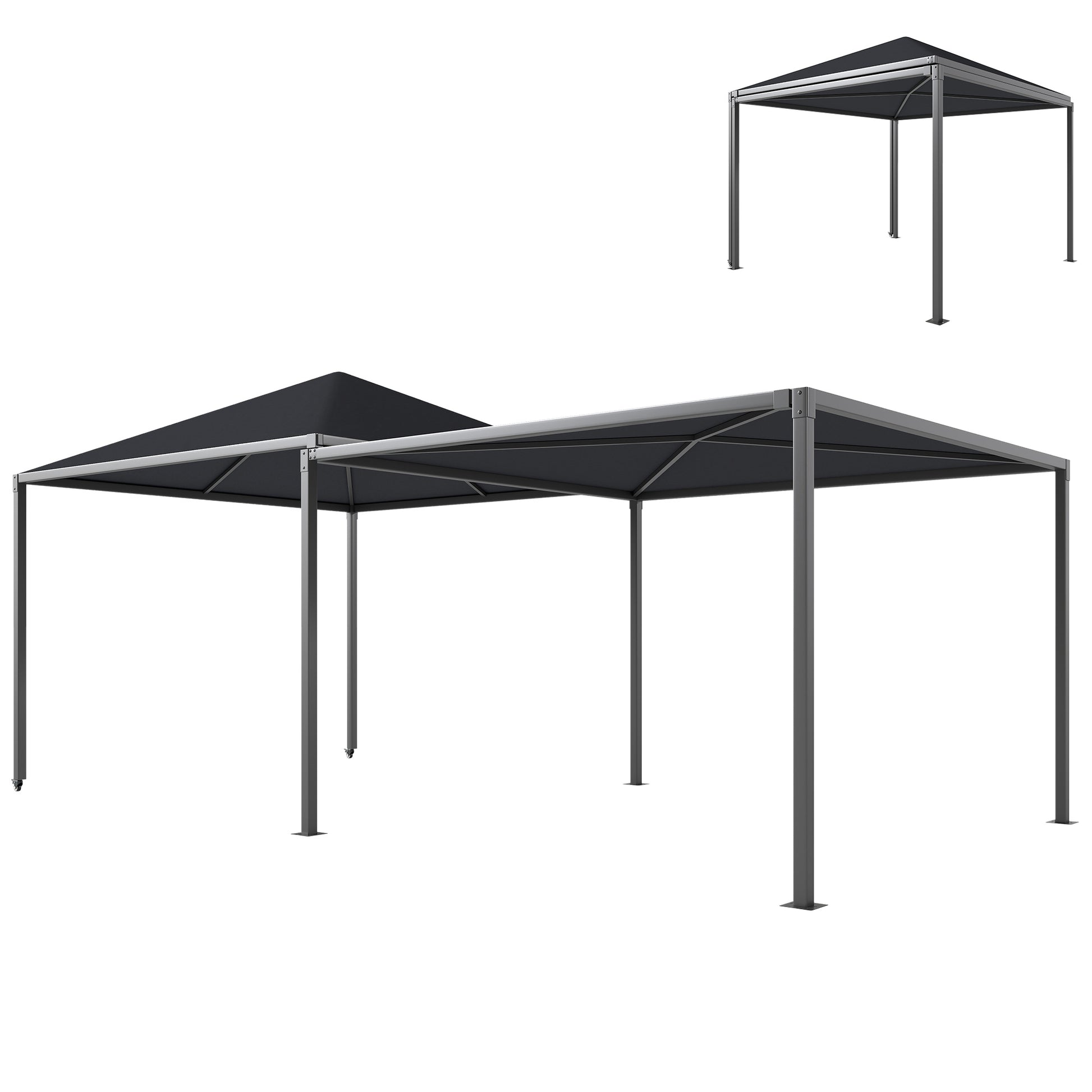 Photo of Outsunny 3 x 6m Garden Gazebo with Extendable Awning and Wheels, UPF30+ Metal Gazebo Canopy Shelter for BBQ, Dark Grey in Grey colour on a white background