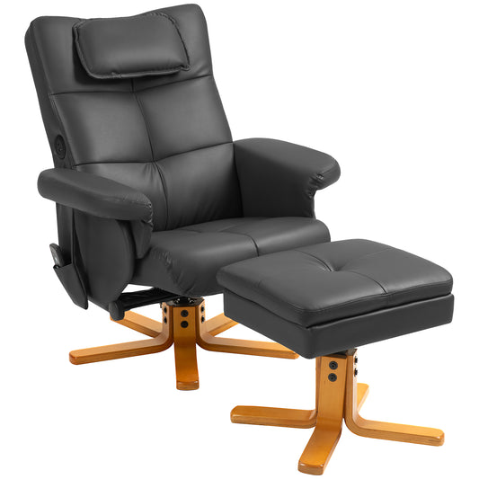 Photo of HOMCOM Faux Leather Massage Recliner Chair, with Storage Ottoman - Black in Black colour on a white background