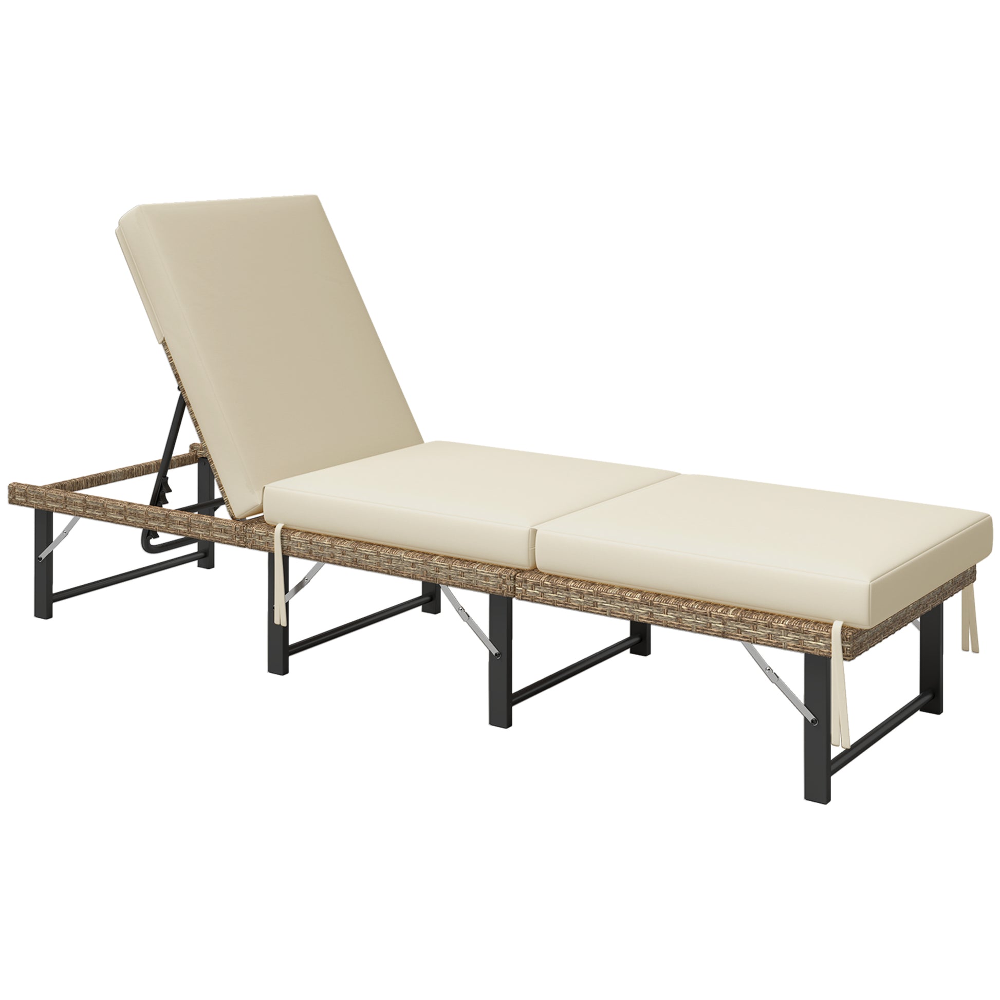 Photo of Outsunny Single Folding Rattan Sun Lounger, with Cushion - Grey in Grey colour on a white background