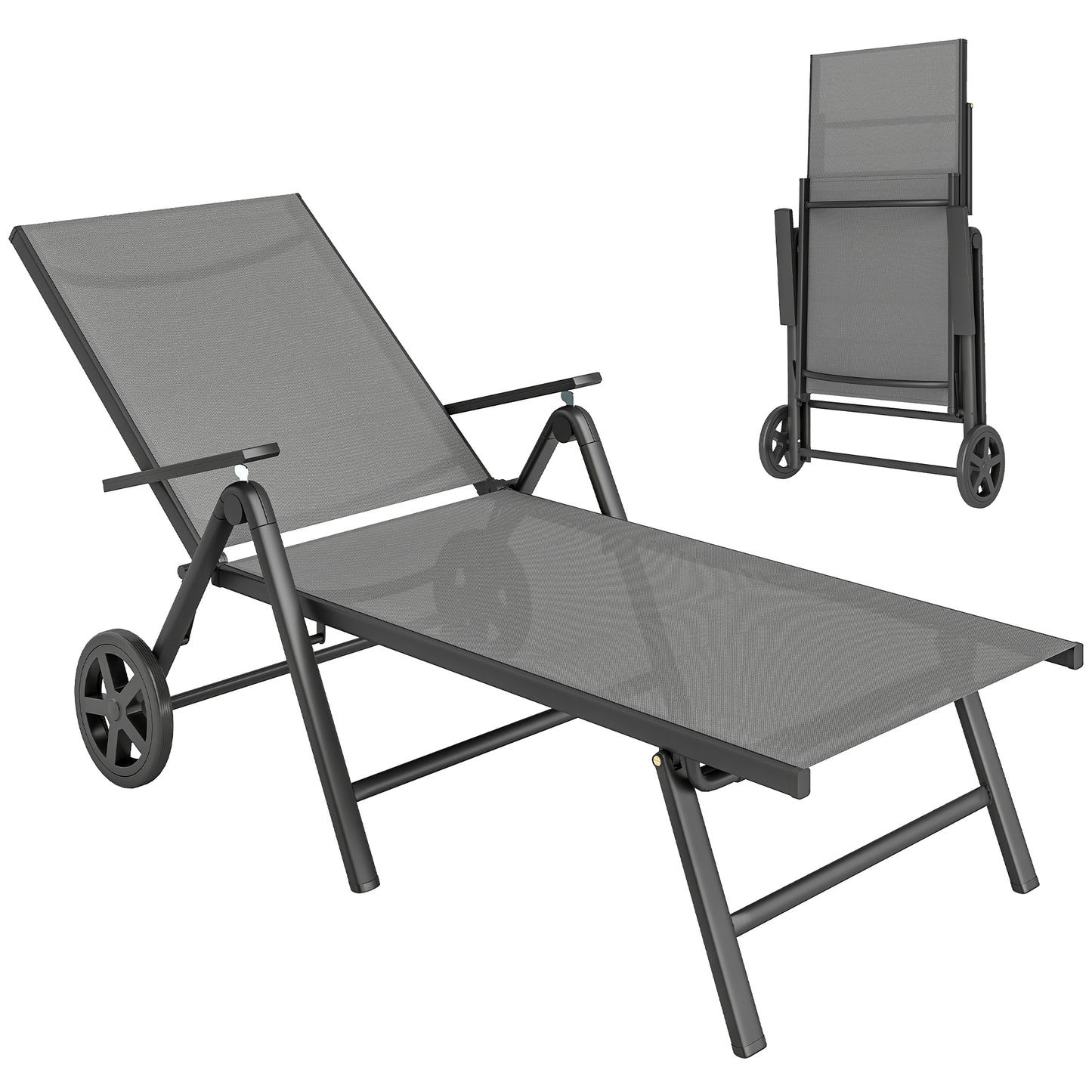 Photo of Outsunny Five-Position Reclining Sun Lounger - Grey in Grey colour on a white background