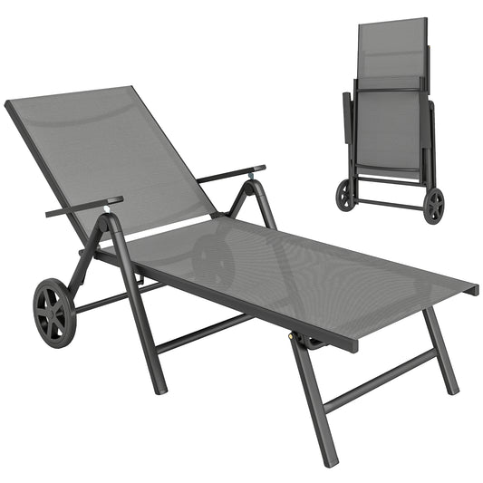 Photo of Outsunny Five-Position Reclining Sun Lounger - Grey in Grey colour on a white background
