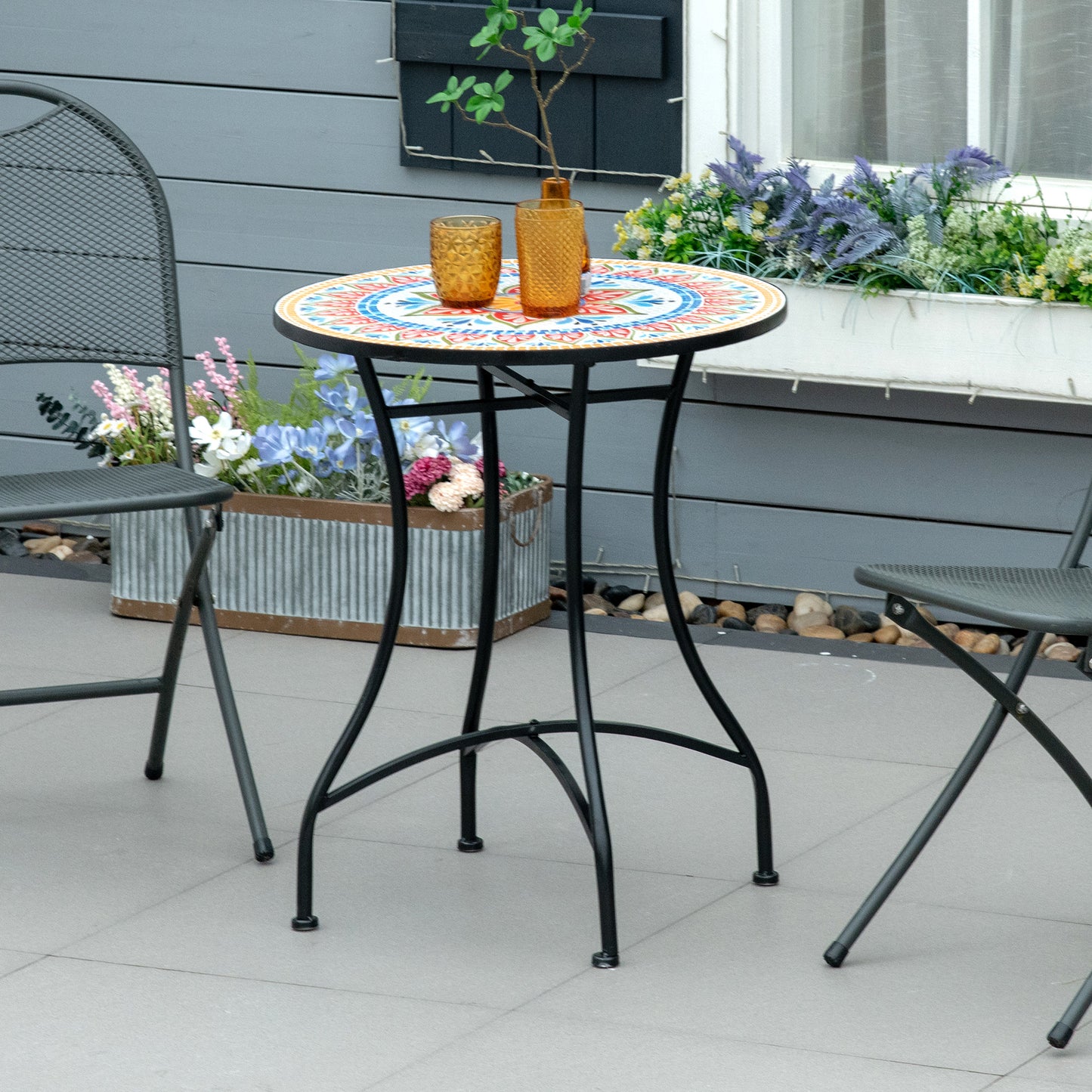 Outsunny Φ60cm Mosaic Outdoor Patio Table - Red