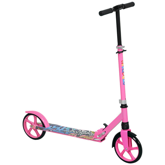 Photo of AIYAPLAY Foldable Kids Scooter with Adjustable Handlebar, 200mm Big Wheel, Rear Fender Brake, for Ages 6-12 Years, Pink in Pink colour on a white background