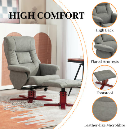 Grey recliner and footstool set with flared arms and leather-like microfibre upholstery