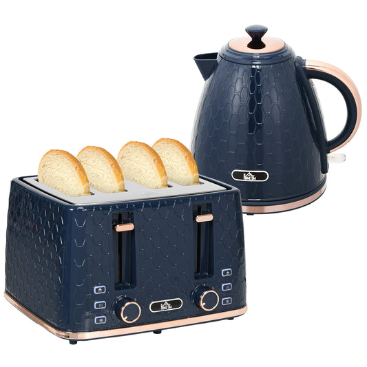 Photo of HOMCOM Kettle and Toaster Set, 1.7L 3000W Fast Boil Jug Kettle with Auto Shut Off, 4 Slice Toaster with 7 Level Browning Controls & Crumb Tray, UK Otter Thermostat, Blue in Blue colour on a white background