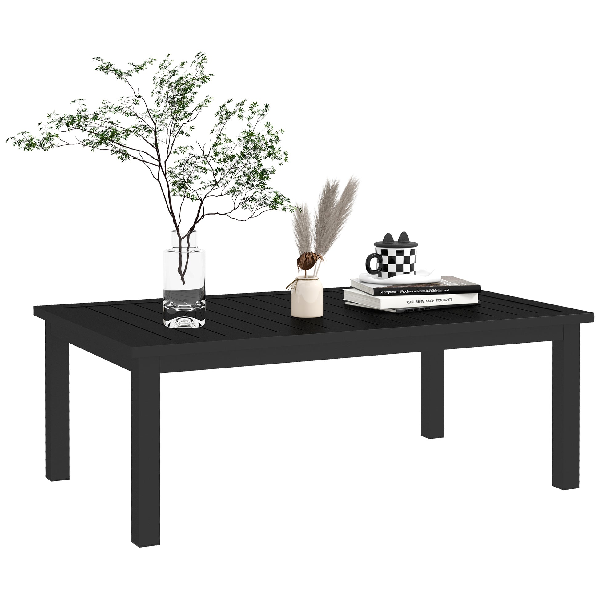Photo of Outsunny 100cm x 60cm Aluminium Outdoor Coffee Table - Black in Black colour on a white background
