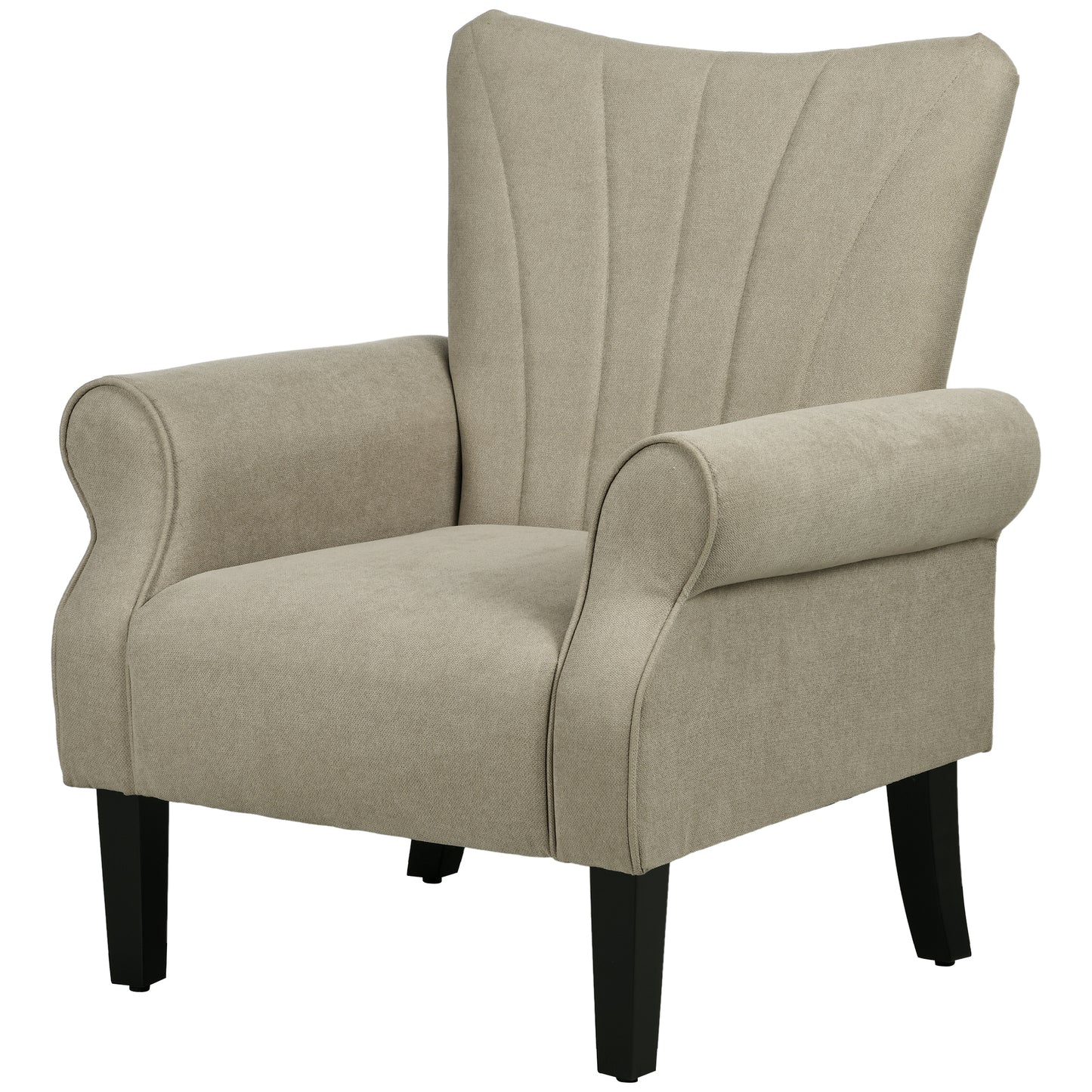 Photo of HOMCOM Upholstered Accent Chair with Rolled Arms and Wood Legs, Armchair for Living Room Bedroom, Beige in Beige colour on a white background