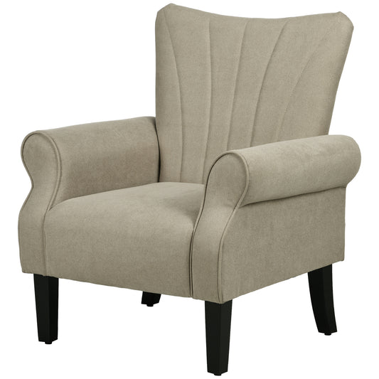 Photo of HOMCOM Upholstered Accent Chair with Rolled Arms and Wood Legs, Armchair for Living Room Bedroom, Beige in Beige colour on a white background