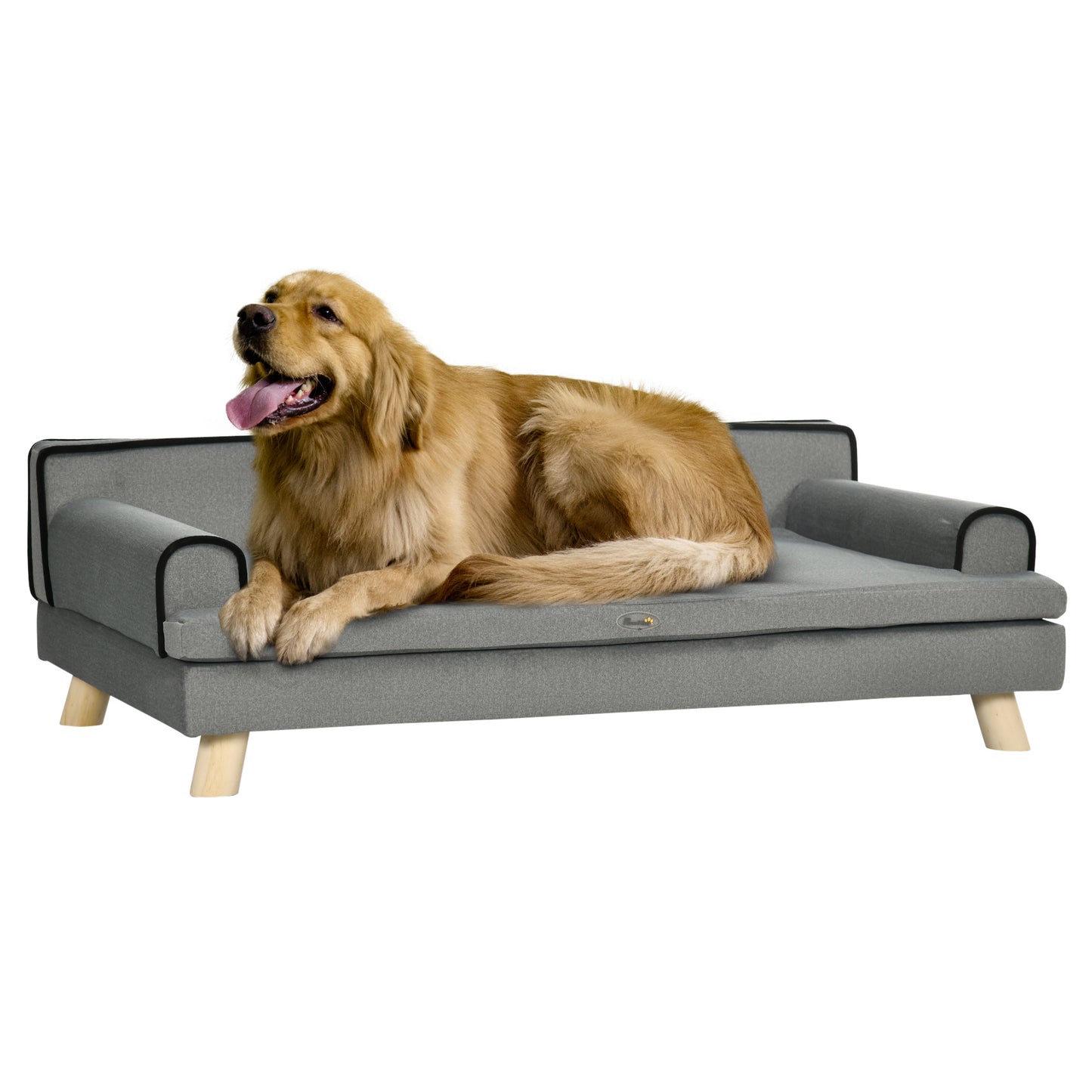 Photo of PawHut Dog Sofa, with Wooden Legs, Water-Resistant Fabric, for Medium & Large Dogs - Grey in Grey colour on a white background