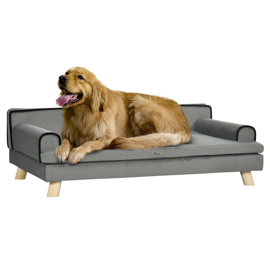Photo of PawHut Dog Sofa, with Wooden Legs, Water-Resistant Fabric, for Medium & Large Dogs - Grey in Grey colour on a white background