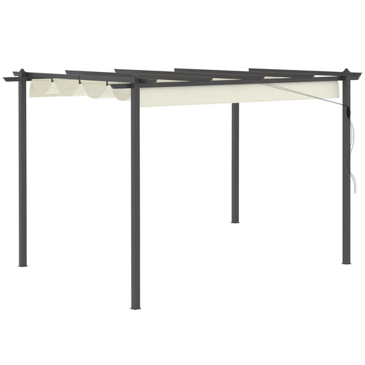 Photo of Outsunny 4 x 3(m) Aluminium Pergola with Retractable Roof, Garden Gazebo Canopy Shelter for Outdoor, Patio, Cream White in White colour on a white background