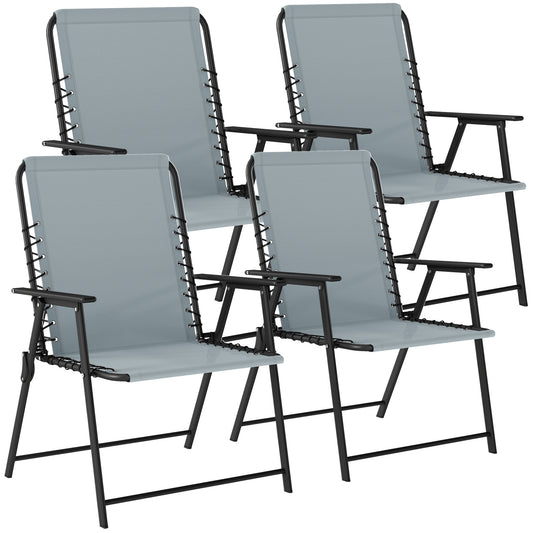 Photo of Outsunny Folding Garden Chairs Set of 4, Outdoor Dining Chairs with Wide Texteline Seat, High Back and Armrests, Light Grey in Grey colour on a white background